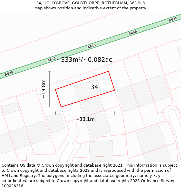 34, HOLLYGROVE, GOLDTHORPE, ROTHERHAM, S63 9LA: Plot and title map