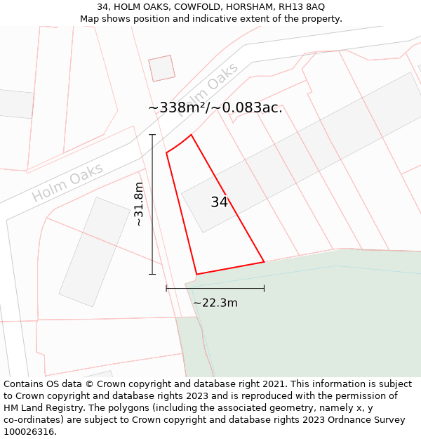 34, HOLM OAKS, COWFOLD, HORSHAM, RH13 8AQ: Plot and title map