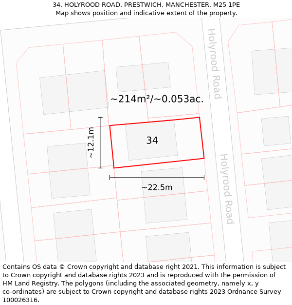 34, HOLYROOD ROAD, PRESTWICH, MANCHESTER, M25 1PE: Plot and title map