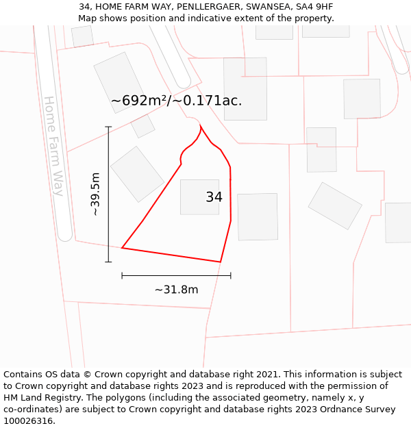 34, HOME FARM WAY, PENLLERGAER, SWANSEA, SA4 9HF: Plot and title map