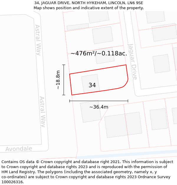 34, JAGUAR DRIVE, NORTH HYKEHAM, LINCOLN, LN6 9SE: Plot and title map