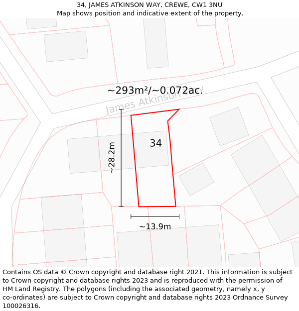 34, JAMES ATKINSON WAY, CREWE, CW1 3NU: Plot and title map