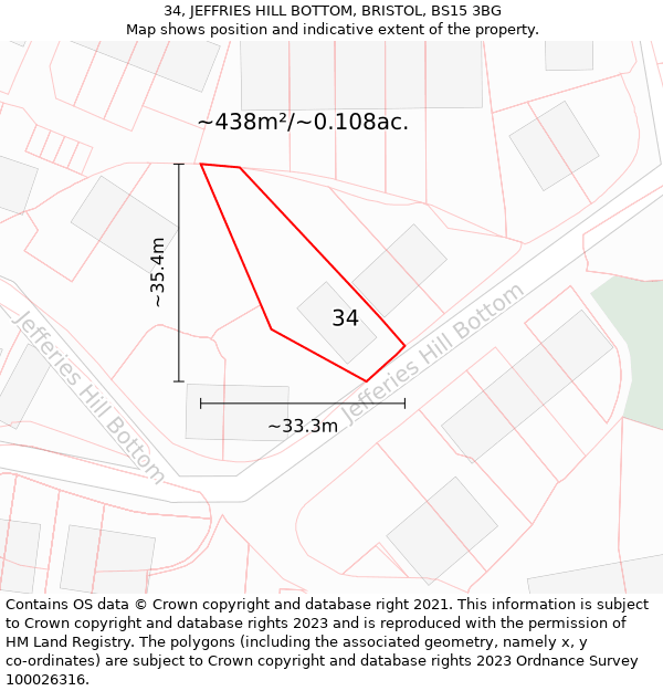 34, JEFFRIES HILL BOTTOM, BRISTOL, BS15 3BG: Plot and title map