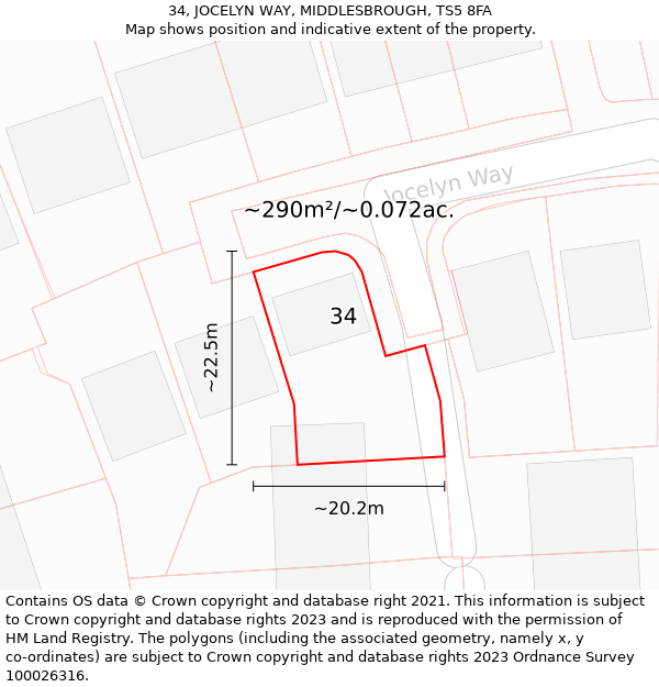 34, JOCELYN WAY, MIDDLESBROUGH, TS5 8FA: Plot and title map