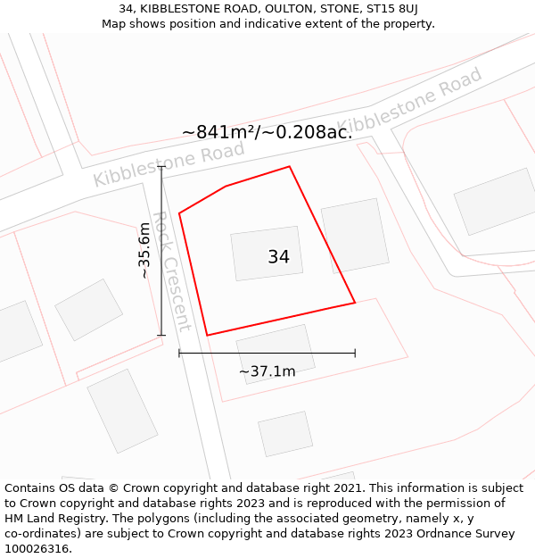 34, KIBBLESTONE ROAD, OULTON, STONE, ST15 8UJ: Plot and title map