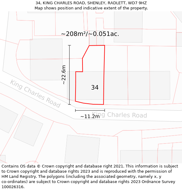 34, KING CHARLES ROAD, SHENLEY, RADLETT, WD7 9HZ: Plot and title map