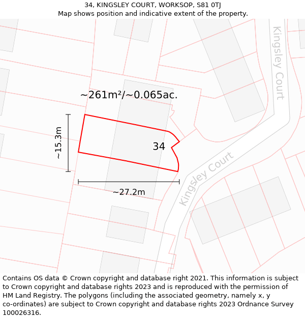 34, KINGSLEY COURT, WORKSOP, S81 0TJ: Plot and title map