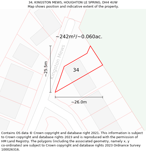 34, KINGSTON MEWS, HOUGHTON LE SPRING, DH4 4UW: Plot and title map