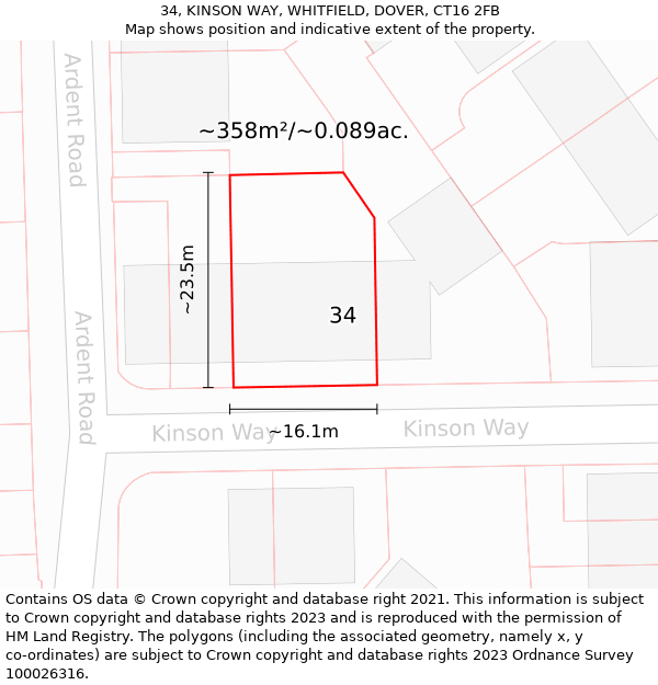 34, KINSON WAY, WHITFIELD, DOVER, CT16 2FB: Plot and title map