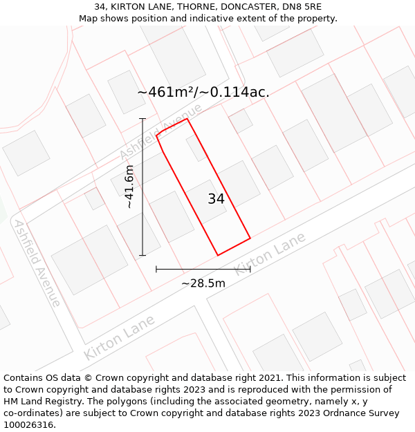 34, KIRTON LANE, THORNE, DONCASTER, DN8 5RE: Plot and title map