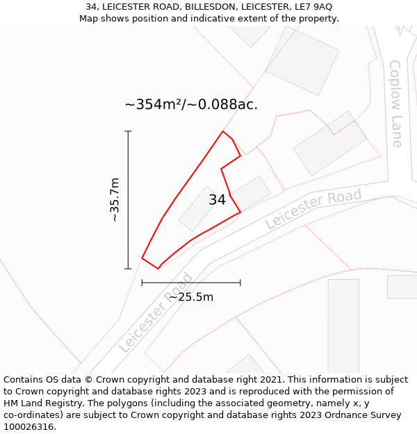 34, LEICESTER ROAD, BILLESDON, LEICESTER, LE7 9AQ: Plot and title map