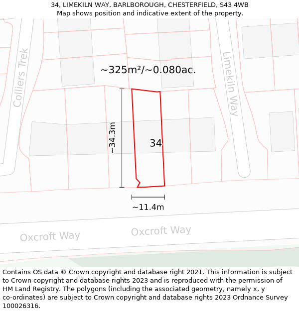 34, LIMEKILN WAY, BARLBOROUGH, CHESTERFIELD, S43 4WB: Plot and title map