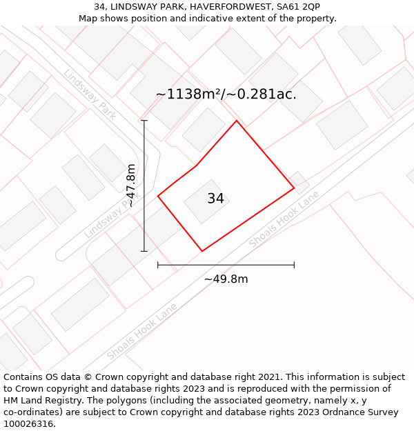 34, LINDSWAY PARK, HAVERFORDWEST, SA61 2QP: Plot and title map