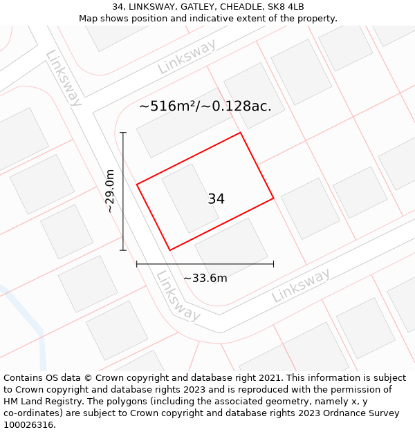 34, LINKSWAY, GATLEY, CHEADLE, SK8 4LB: Plot and title map