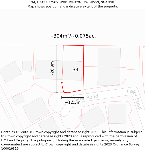 34, LISTER ROAD, WROUGHTON, SWINDON, SN4 9SB: Plot and title map