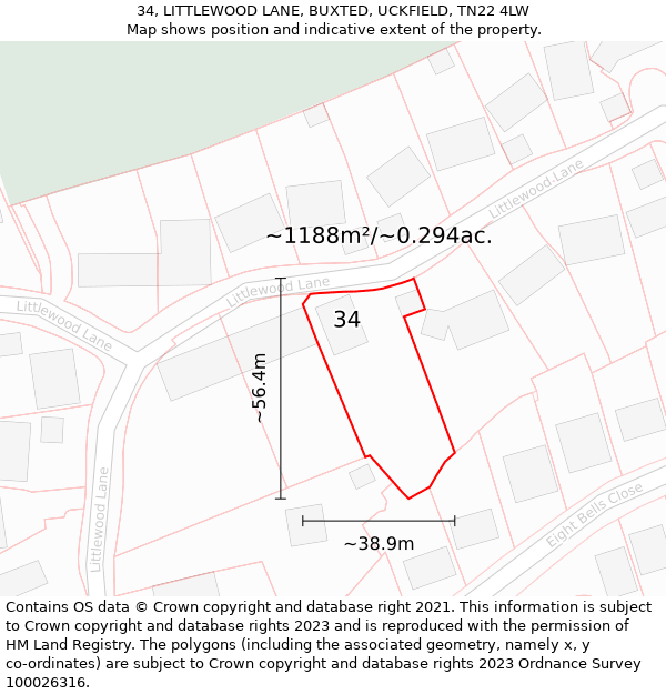 34, LITTLEWOOD LANE, BUXTED, UCKFIELD, TN22 4LW: Plot and title map