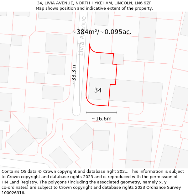 34, LIVIA AVENUE, NORTH HYKEHAM, LINCOLN, LN6 9ZF: Plot and title map
