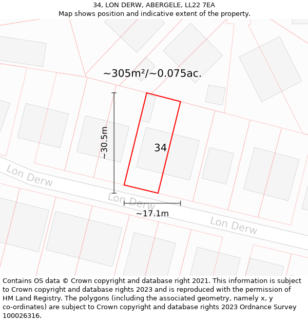 34, LON DERW, ABERGELE, LL22 7EA: Plot and title map