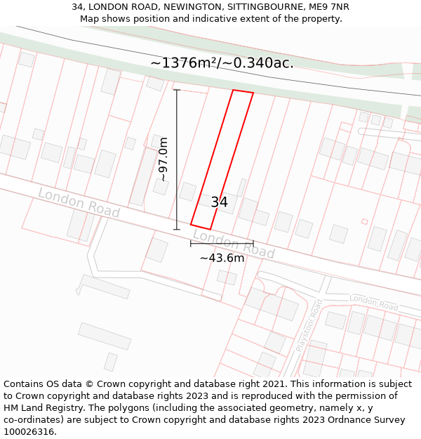 34, LONDON ROAD, NEWINGTON, SITTINGBOURNE, ME9 7NR: Plot and title map