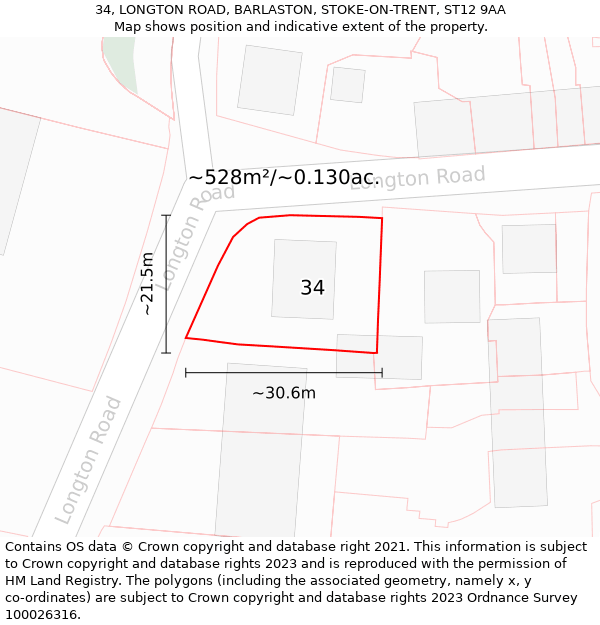 34, LONGTON ROAD, BARLASTON, STOKE-ON-TRENT, ST12 9AA: Plot and title map