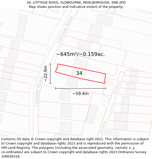 34, LOTTAGE ROAD, ALDBOURNE, MARLBOROUGH, SN8 2ED: Plot and title map