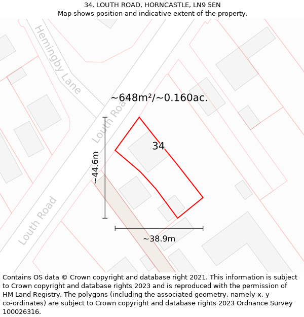 34, LOUTH ROAD, HORNCASTLE, LN9 5EN: Plot and title map