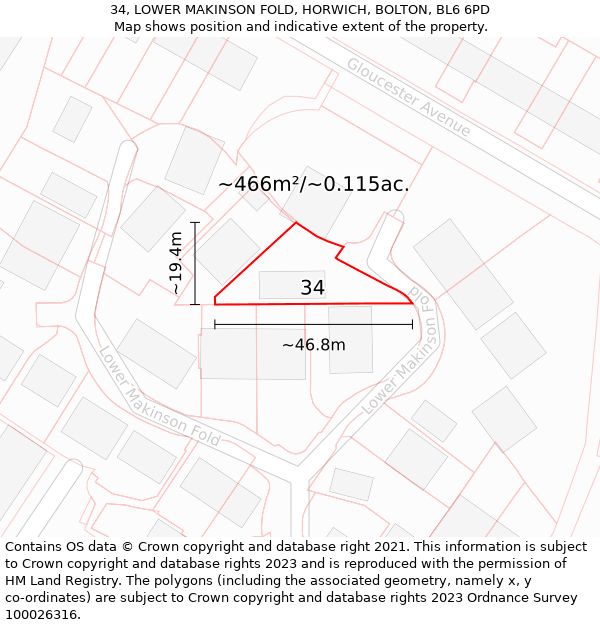 34, LOWER MAKINSON FOLD, HORWICH, BOLTON, BL6 6PD: Plot and title map