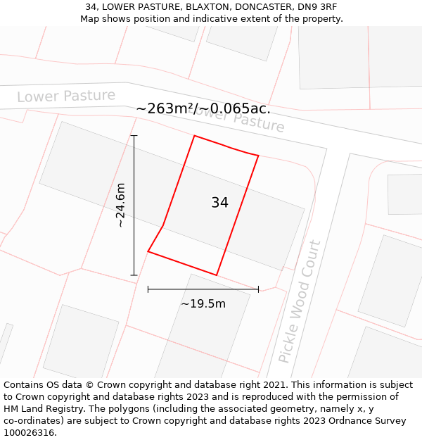 34, LOWER PASTURE, BLAXTON, DONCASTER, DN9 3RF: Plot and title map