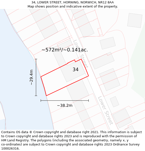 34, LOWER STREET, HORNING, NORWICH, NR12 8AA: Plot and title map