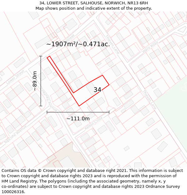 34, LOWER STREET, SALHOUSE, NORWICH, NR13 6RH: Plot and title map