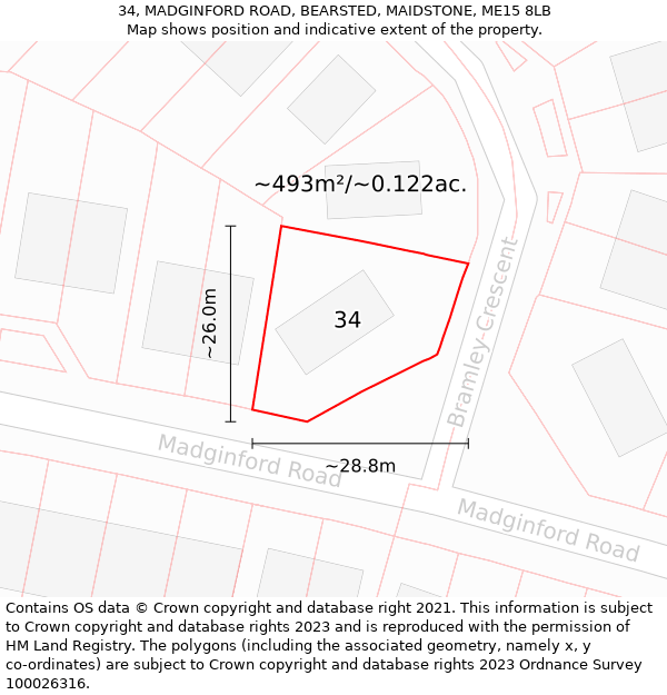 34, MADGINFORD ROAD, BEARSTED, MAIDSTONE, ME15 8LB: Plot and title map