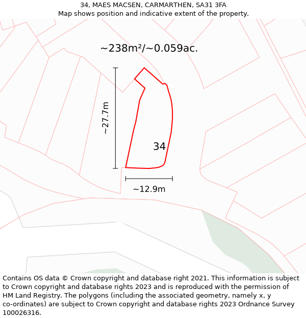 34, MAES MACSEN, CARMARTHEN, SA31 3FA: Plot and title map