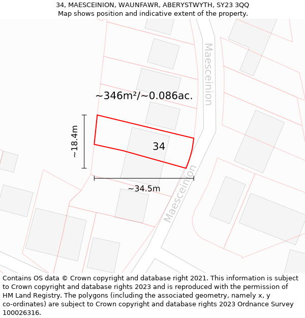 34, MAESCEINION, WAUNFAWR, ABERYSTWYTH, SY23 3QQ: Plot and title map