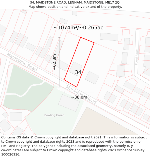 34, MAIDSTONE ROAD, LENHAM, MAIDSTONE, ME17 2QJ: Plot and title map