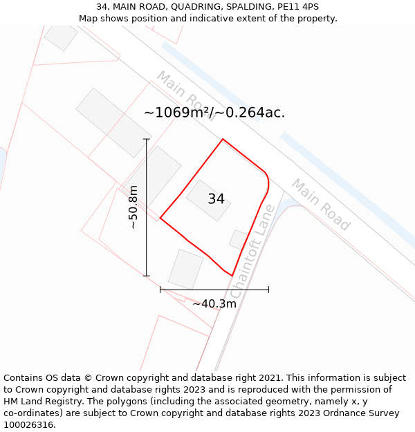 34, MAIN ROAD, QUADRING, SPALDING, PE11 4PS: Plot and title map