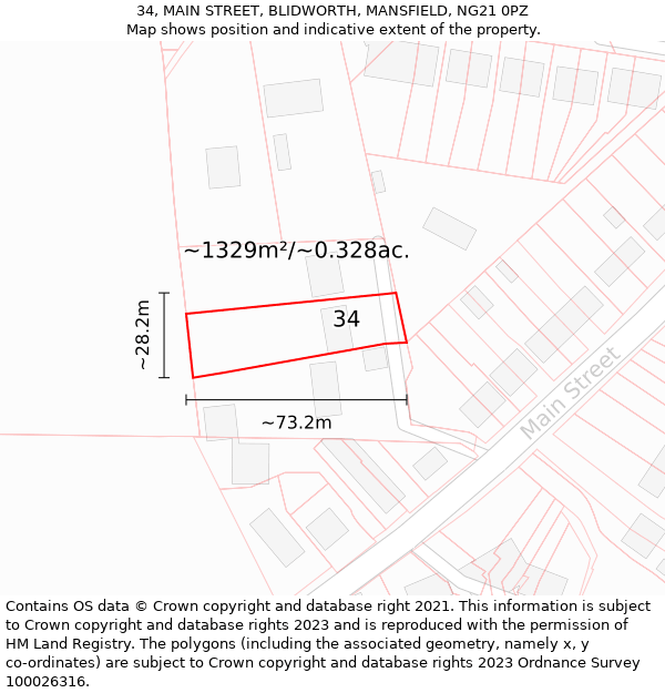 34, MAIN STREET, BLIDWORTH, MANSFIELD, NG21 0PZ: Plot and title map