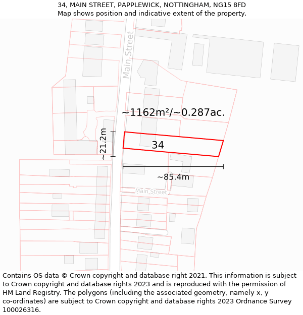 34, MAIN STREET, PAPPLEWICK, NOTTINGHAM, NG15 8FD: Plot and title map