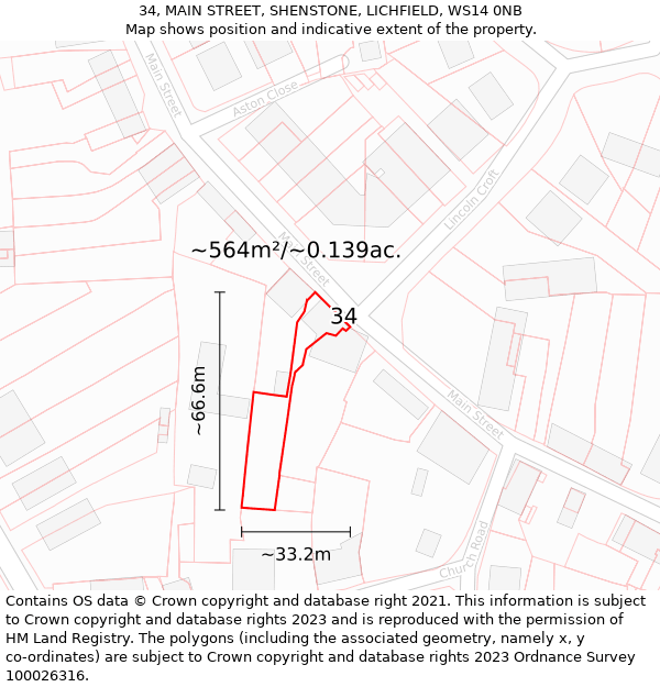 34, MAIN STREET, SHENSTONE, LICHFIELD, WS14 0NB: Plot and title map