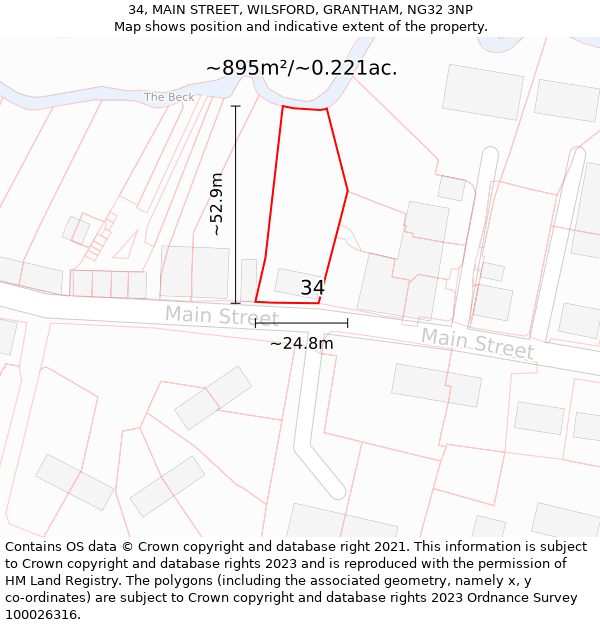 34, MAIN STREET, WILSFORD, GRANTHAM, NG32 3NP: Plot and title map