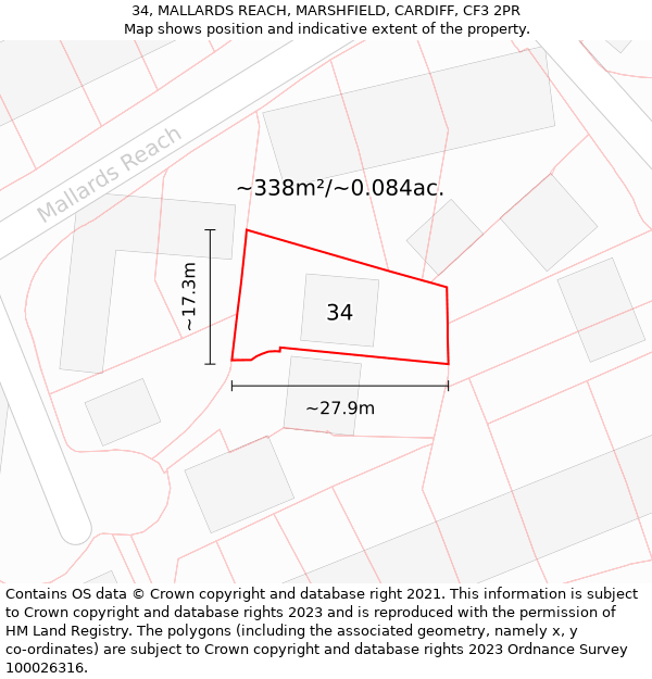 34, MALLARDS REACH, MARSHFIELD, CARDIFF, CF3 2PR: Plot and title map