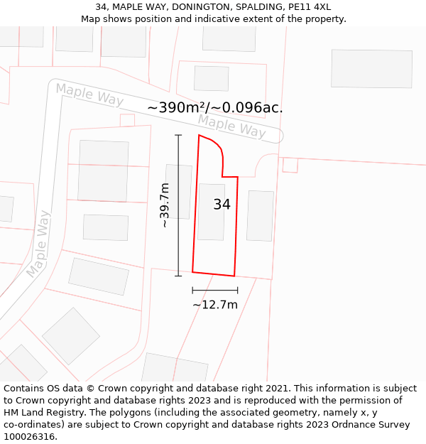 34, MAPLE WAY, DONINGTON, SPALDING, PE11 4XL: Plot and title map