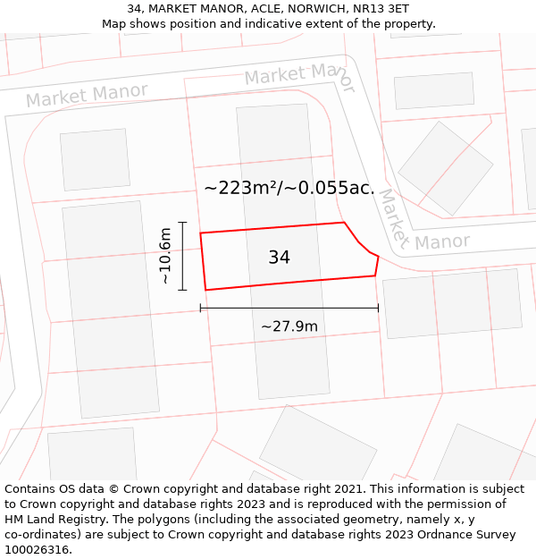 34, MARKET MANOR, ACLE, NORWICH, NR13 3ET: Plot and title map