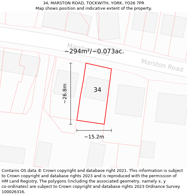 34, MARSTON ROAD, TOCKWITH, YORK, YO26 7PR: Plot and title map