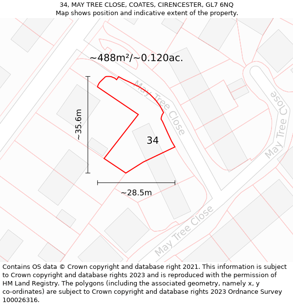 34, MAY TREE CLOSE, COATES, CIRENCESTER, GL7 6NQ: Plot and title map