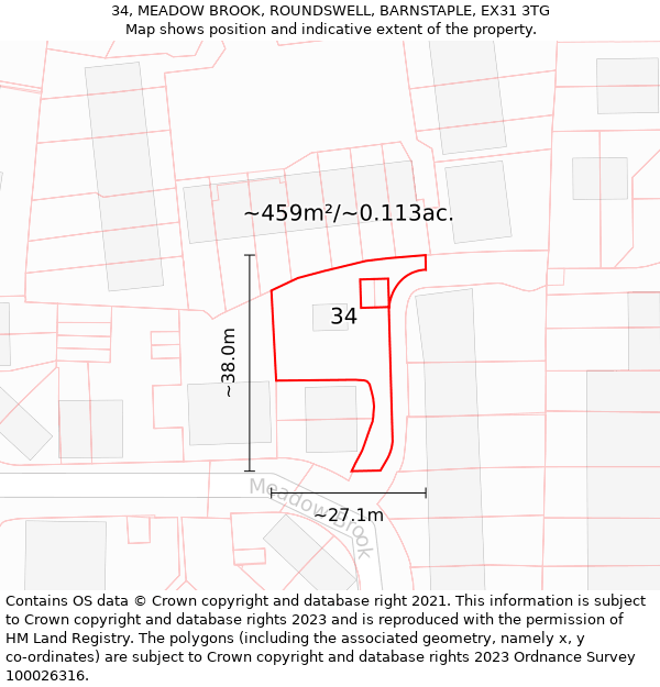 34, MEADOW BROOK, ROUNDSWELL, BARNSTAPLE, EX31 3TG: Plot and title map