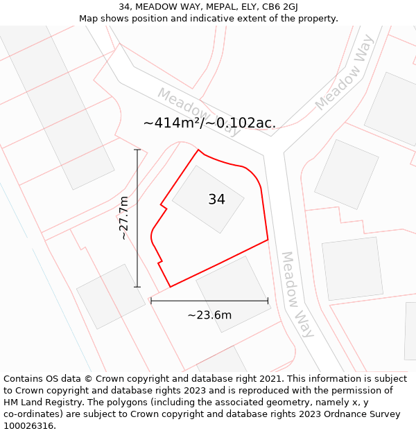 34, MEADOW WAY, MEPAL, ELY, CB6 2GJ: Plot and title map