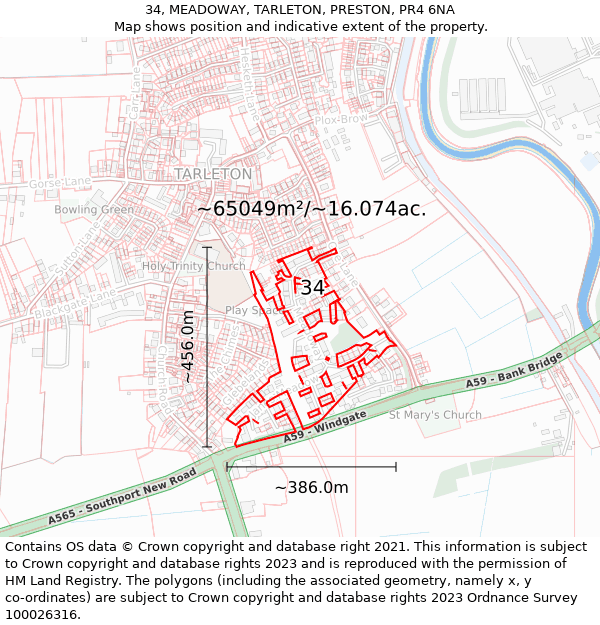 34, MEADOWAY, TARLETON, PRESTON, PR4 6NA: Plot and title map