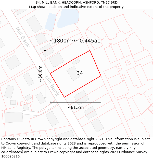 34, MILL BANK, HEADCORN, ASHFORD, TN27 9RD: Plot and title map