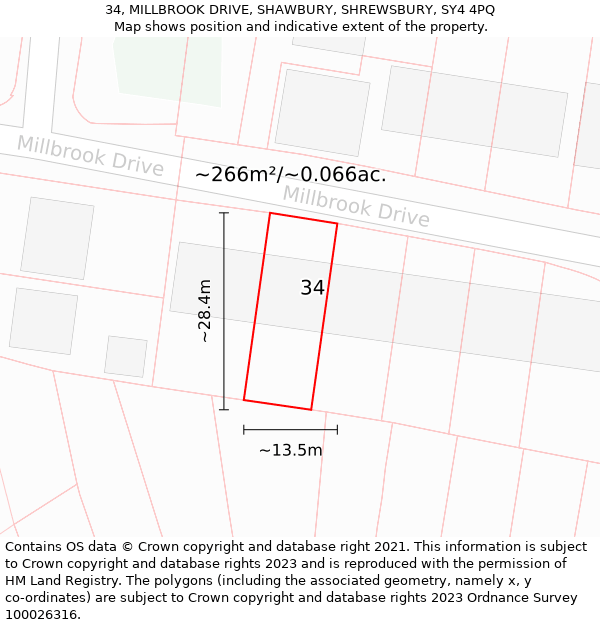 34, MILLBROOK DRIVE, SHAWBURY, SHREWSBURY, SY4 4PQ: Plot and title map