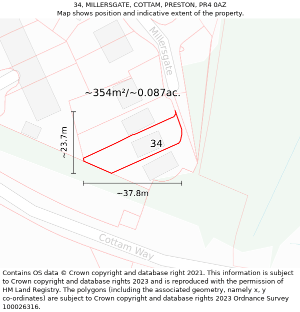 34, MILLERSGATE, COTTAM, PRESTON, PR4 0AZ: Plot and title map